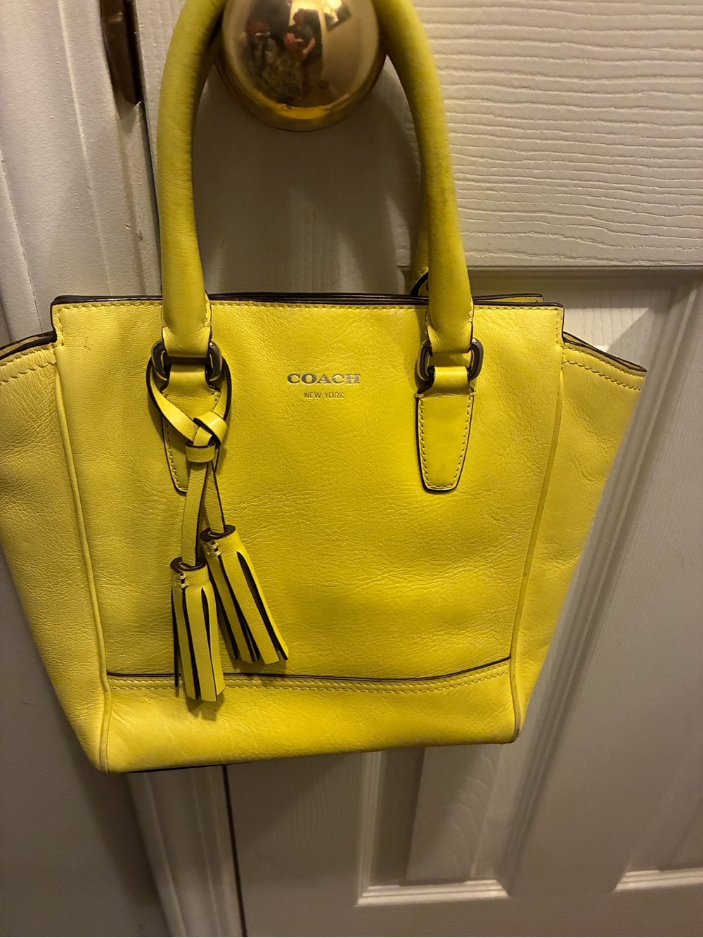 Bright Yellow Leather Tote with Tassel Charm